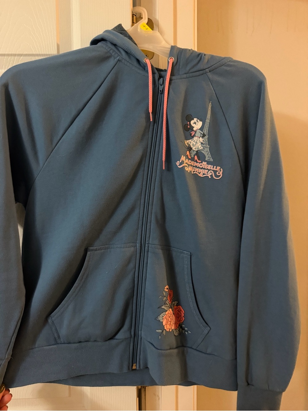 Disney Blue Minnie Mouse Zip Hoodie with Pink Drawstrings